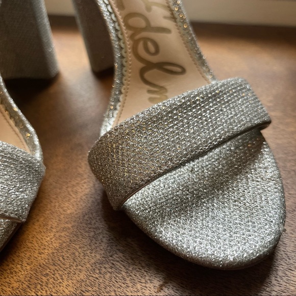 SAM EDELMAN 🪩 sparkly silver ‘Yaro’ block hells 8 - Picture 3 of 9